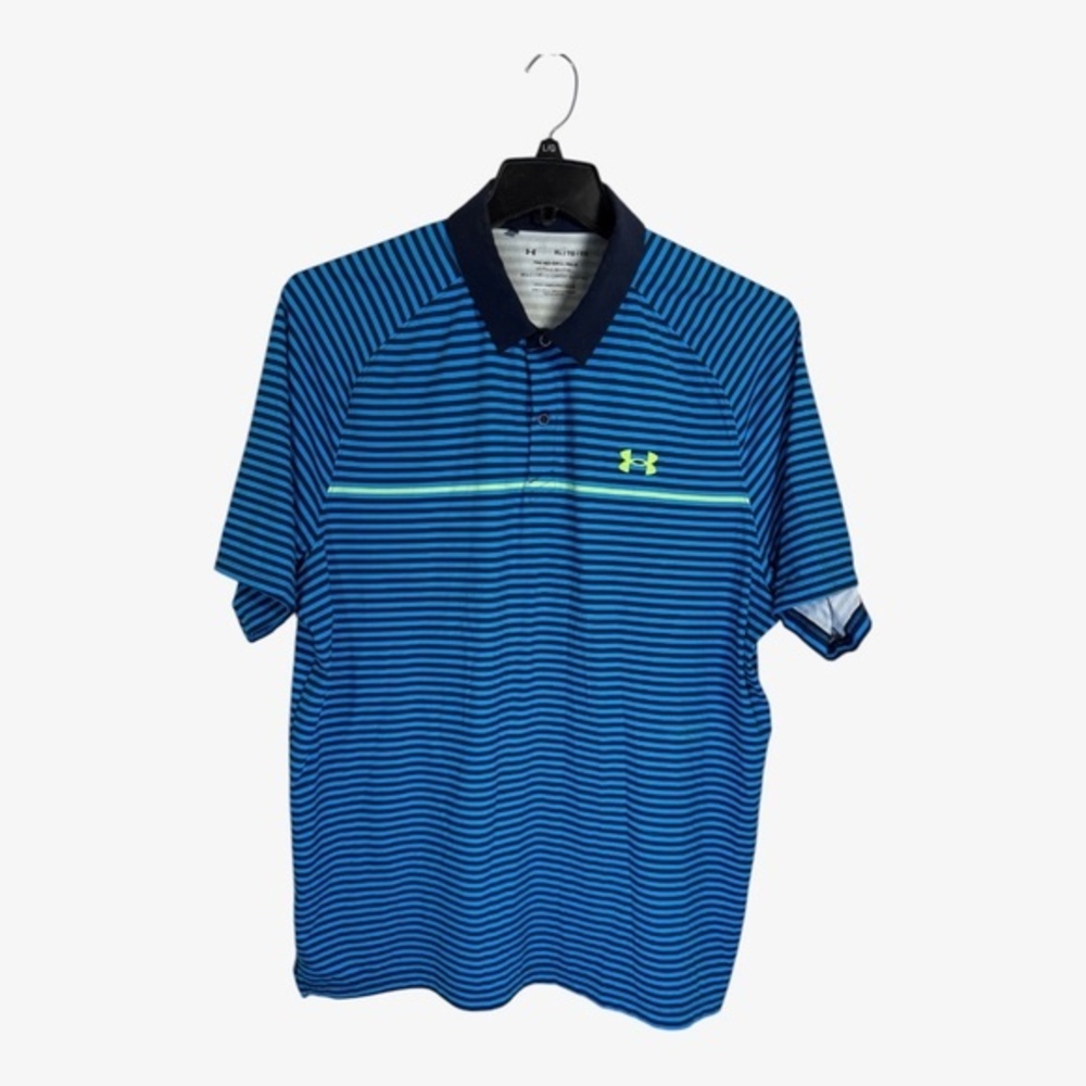 Under Armour Polo Shirt Mens Size XL Blue Striped Iso-Chill Golf Collared